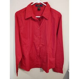 Ash City Button Down Top Long Sleeve Twill Shirt Molten Red Large NWT